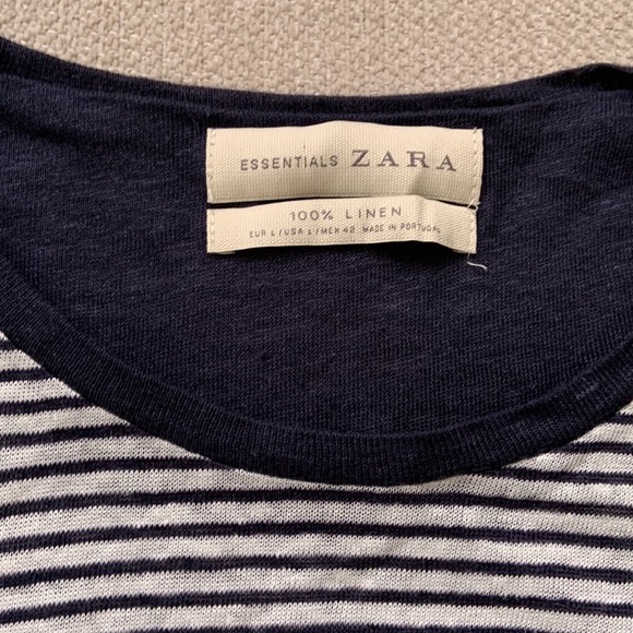 Zara 100% Linen Striped Women’s T-Shirt Large - Picture 2 of 9